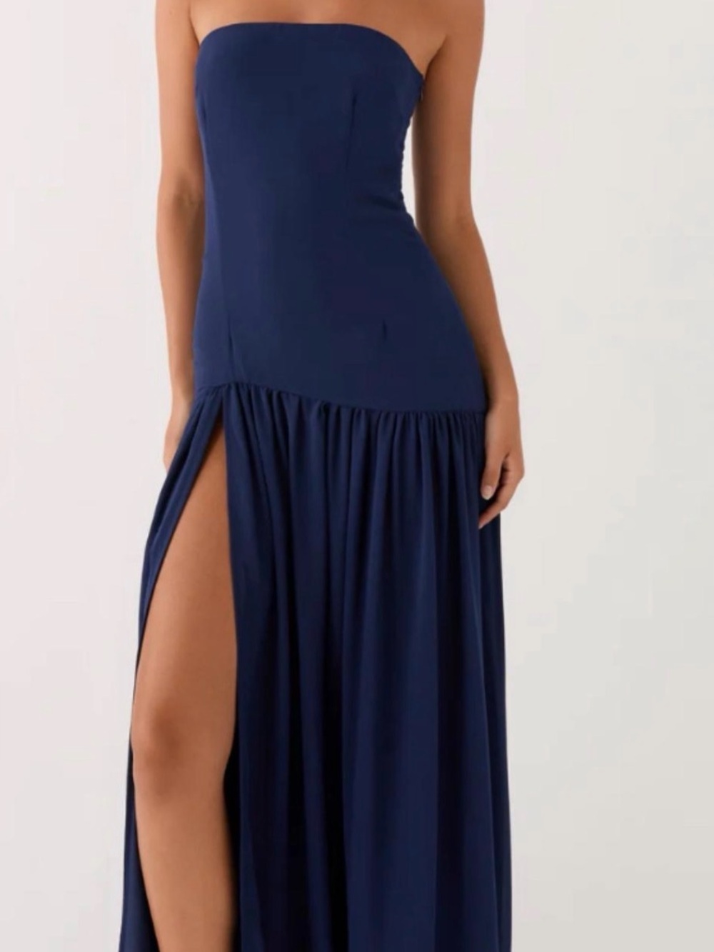 Peppermayo Strapless Navy Blue Maxi Dress with High Slit